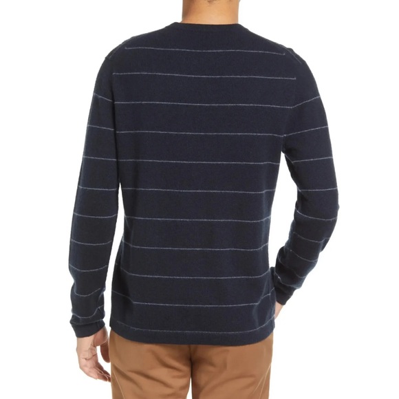 Vince Men's Boiled 100% Cashmere Stripe Long Sleeve Navy Blue Crew Sweater XL - Picture 2 of 14